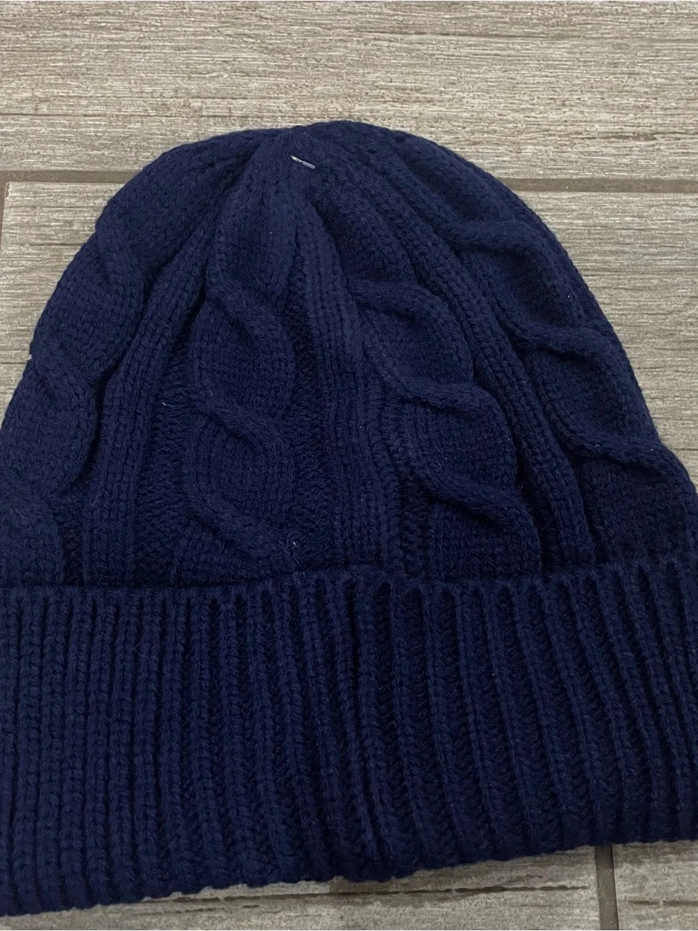 Polo by Ralph Lauren Navy Cable Knit Beanie with White Polo Logo